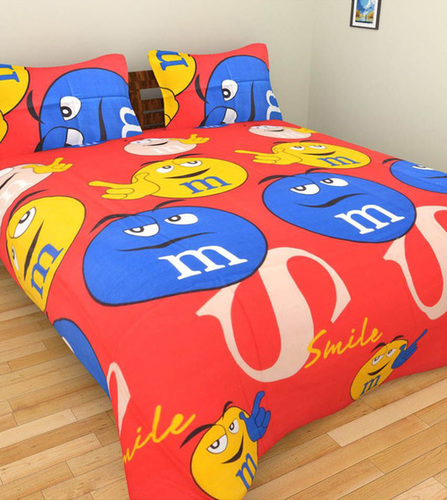 Cartoon Cotton Bedsheet - Cotton, 90x90 Inch, Red | Skin Friendly, Colorfast, Durable, 3-Piece Set