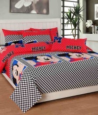 Cartoon Cotton Bedsheet - Cotton, 90x90 Inch, Red | Soft, Durable, Colorfast, Skin Friendly, Gift Set