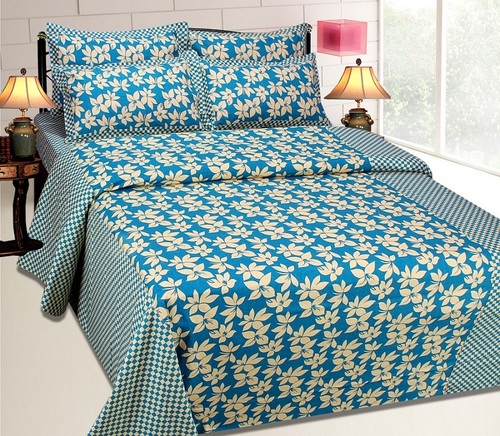 Cotton Flower Bedsheet - Cotton, 90x90 inch, Teal | Soft, Skin Friendly, Colorfast, Durable, Gift Set