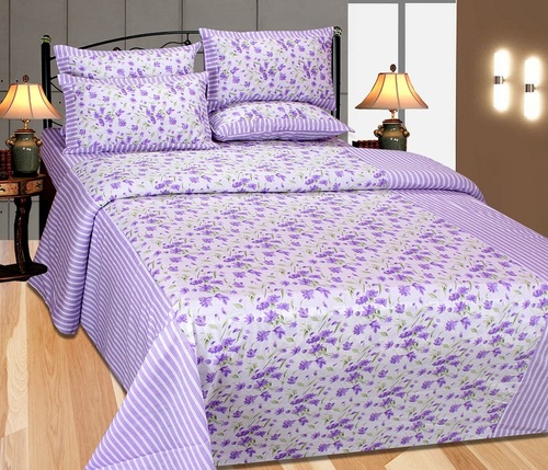 Cotton Flower Bedsheet - Cotton, 90x90 Inch, Lavender | Soft, Skin Friendly, Colorfast, Durable, Gift-Ready