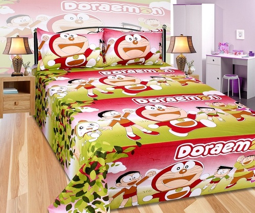 Cartoon Cotton Bedsheet - 90x90 Inch Double Bed, Red | Soft, Skin Friendly, Colorfast, Durable, Giftable