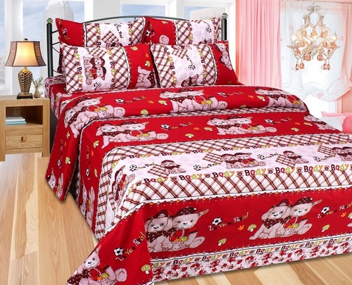 Cartoon Cotton Bedsheet - Cotton, 90x90 Inch, Red | Soft, Skin Friendly, Colorfast, Durable, 3-Piece Set