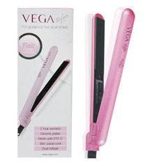 Vega Hair Straightener - Ceramic Plates, 28x3x2cm, Pink | Fast Heating, Lightweight, Multiple Temperature Settings