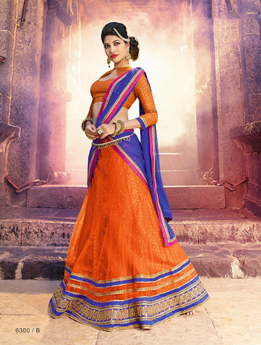 Orange Net Lehenga Choli