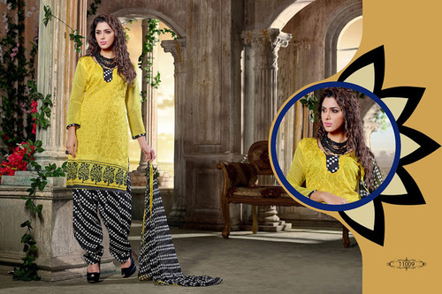 Yellow Cotton Patiala Suit