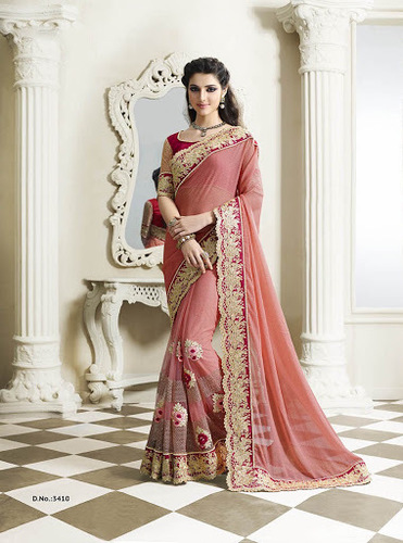Pink Chiffon Shimmer Saree