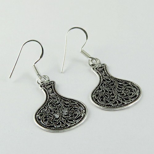 New Life Oxidized 925 Sterling Silver Earring - 4.5x2.0 cm, Hook Fastening, 925 Stamp