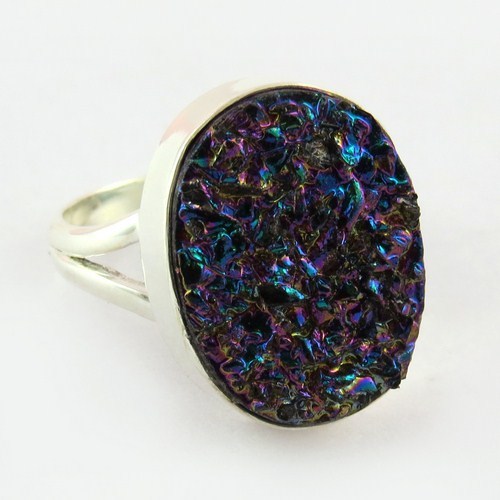 Adjustable Beautiful Titeniam Druzy 925 Sterling Silver Ring