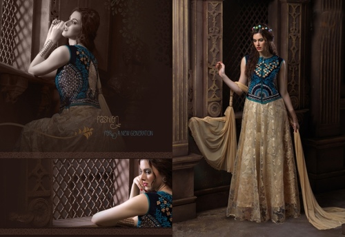 Green And Golden Net Gown