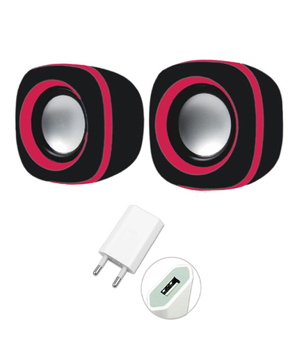 Quantum 602 USB Speaker - Plastic, 7x7x7cm, Black and Red | Portable Sound, USB Powered, Stereo Sound, Plug and Play