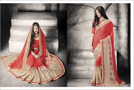 Wedding Party Wear Saree - Silk Blend, 5.5 Meters, Red | Elegant Design, Intricate Embroidery, Stunning Drape, Blouse Piece Included