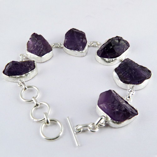 Amazing Amethyst Rough Stone 925 Sterling Silver Bracelets