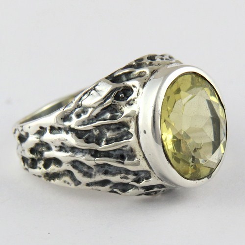 Graziela Gemstone Lemon Topaz 925 Sterling Silver Ring - Size 8.0-8.5 US, Oxidized Finish | Elegant Design, Gemstone Accent, Wholesale Available