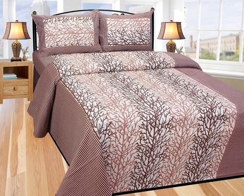 Cotton Flower Bedsheet - Cotton, 90x90 Inch, Brown | Soft, Colorfast, Durable, Skin-Friendly, Includes 2 Pillow Covers