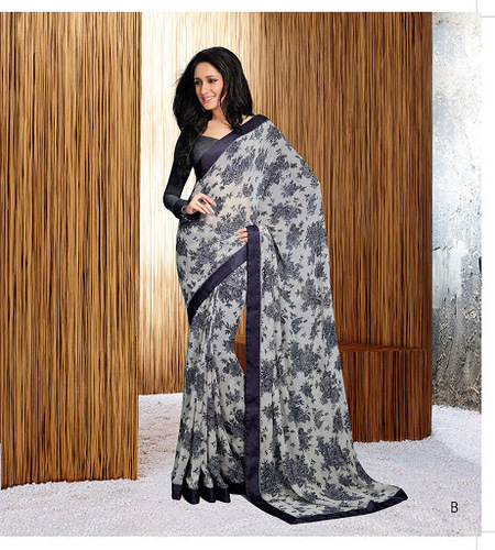 Georgette Grey Saree