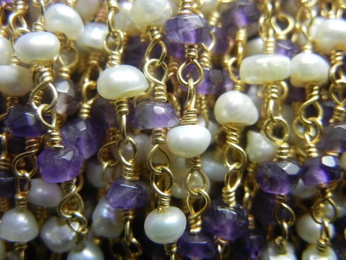 Pearl With Amethyst Beaded Chain