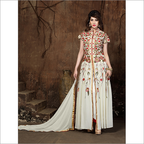 Wedding Salwar Kameez - Silk, Floor-Length, Off-White | Floral Embroidery, Stylish, Elegant, Durable, Comfortable, Customizable