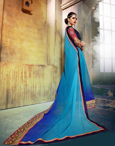 Georgette Patch Border Work Designer Saree