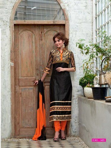 black salwar suit with orange dupatta