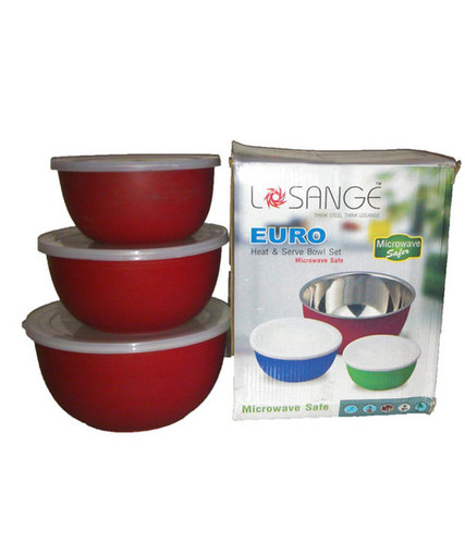 Losange Bowl Set - Stainless Steel, Multiple Sizes, Red | Stackable Design, Airtight Lids, Microwave Dishwasher Safe