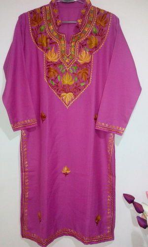 Kashmir Kurti with Aari Hand Embroidered Flowers