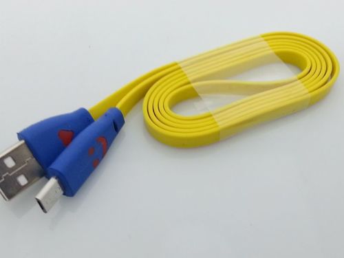 LED Smily USB Cable - PVC, 1m, Yellow, USB A to Micro USB, 2.4A | LED Lights, Fast Charging, Durable, Smiley Face, Data Transfer