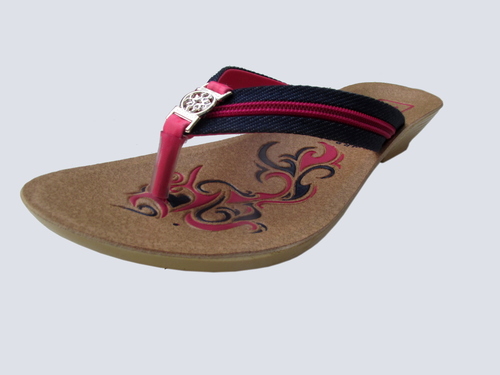Designer Ladies Slippers - PU Material, Multiple Sizes, Pink Floral | Soft Cushioning, Lightweight Cork Sole, Stylish Design