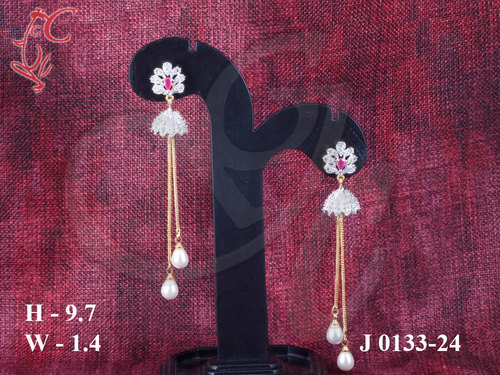 Jhumki - Gold-Plated With Diamond Accents, 9.7cm Height, Elegant Party Wear