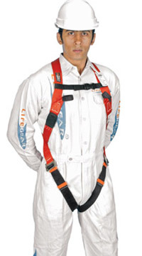 Full Body Harness - Polyester Material, EN-361 Compliant | Safety Features with Orange and Black Straps, Adjustable Thigh and Chest Straps for Comfort