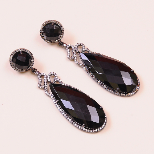 Black Onyx With Cz 925 Sterling Silver Earring