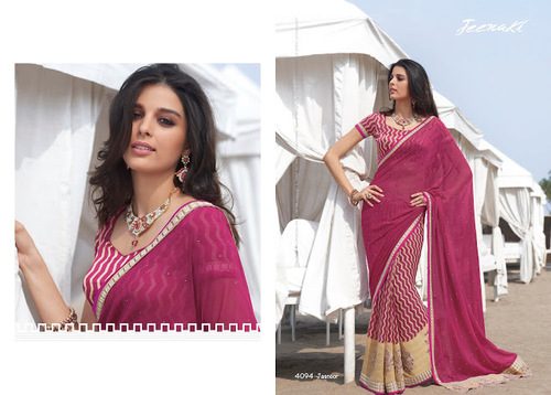 Designer Pure Chiffon Wine Saree