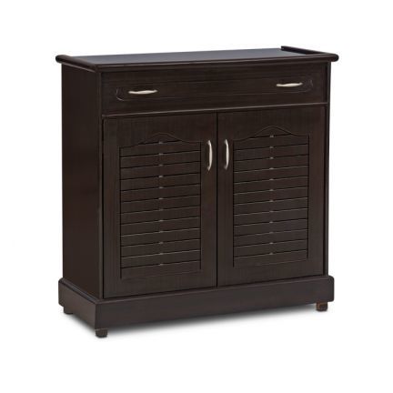 432 - Teak Solid Wood 36x36x15 Inches Walnut, Contemporary Shoe Storage With Drawer And Shelf