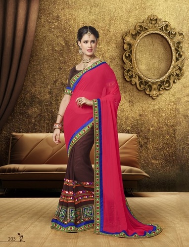 आधा आधा कढ़ाई डिजाइनर साड़ी