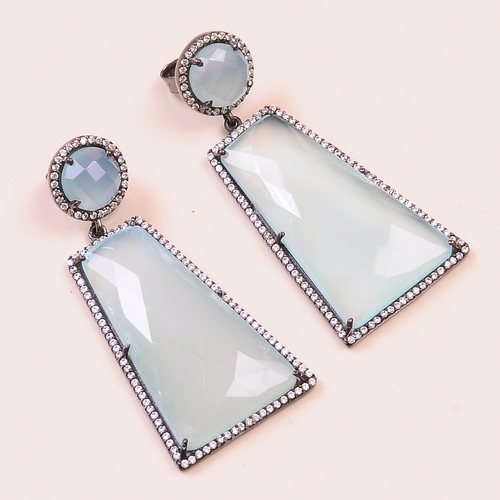 Peru Chalcedony with Cz 925Sterling Sliver Earring
