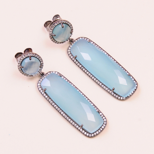Peru Chalcedonywith CZ 925 Sterling Sliver Earring