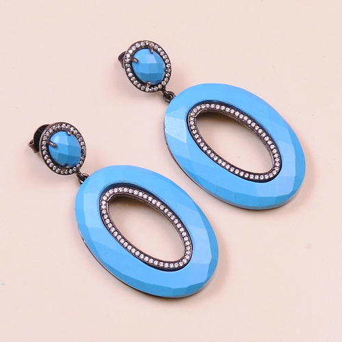 Turquoise With Cz 925 Sterling Sliver Earring