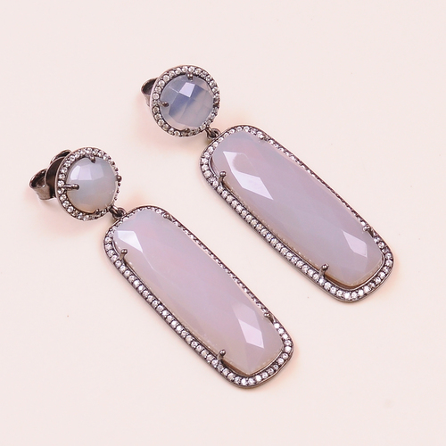 Gray Chalcedony With Cz 925Sterling Sliver Earring