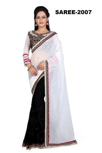 Fancy Celebration Saree - Georgette Fabric, 6.3m, White Blouse | Embroidered, Party Wear, Ethnic Style