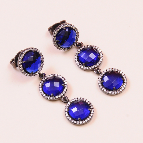 Tanzanite With Cz 925 Sterling Sliver Earring