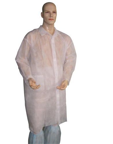 Disposable Lab Coat - 40 Gsm Polypropylene Spunbond Knee Length White | Full Sleeves Velcro Closure Front Right Pocket Comfortable Wear