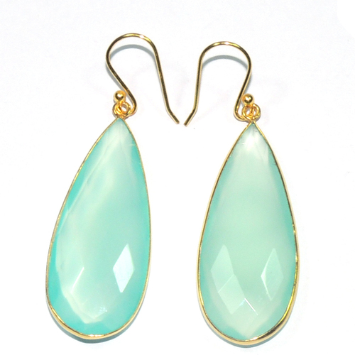 Peru Chalcedony Pear 925 Sterling Sliver Earring