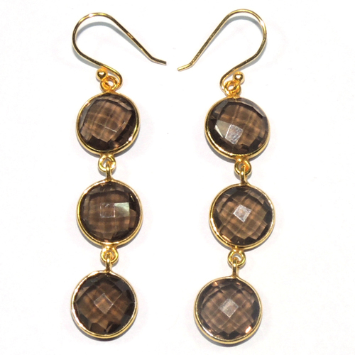 Smoky Quartz Round 925 Sterling Sliver Earring