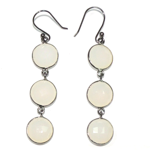 White Chalcedony Round 925Sterling Sliver Earring