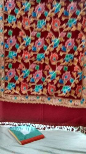 Stoles - Velvet, 72x36 Inches, Maroon with Golden Border | Soft Fabric, Floral Embroidery, Elegant Design, Warm Material, Unique Style