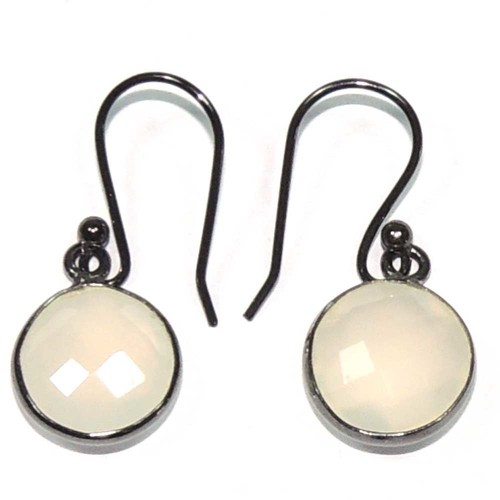 White Chalcedony Round 925Sterling Sliver Earring