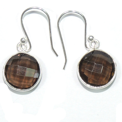 Smoky Quartz Round 925 Sterling Sliver Earring