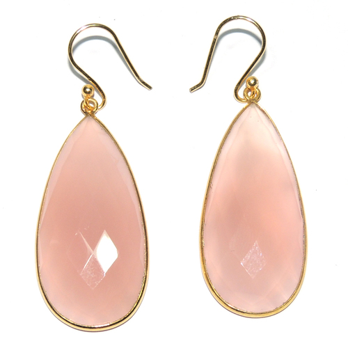 Pink Chalcedony 925 Sterling Silver Earrings - Pear Shape Gold Plated Elegant Stylish Accessory