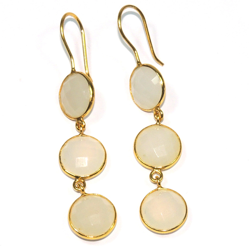 White Chalcedony Round 925Sterling Sliver Earring