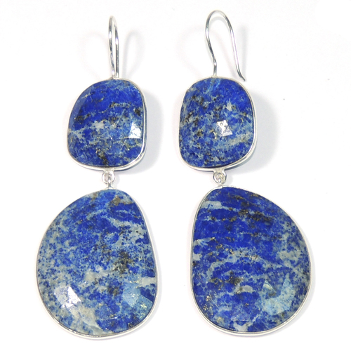 Lapis Lazuli 925 Sterling Silver Earring Jewelry - Blue, Fancy Shape, Handmade