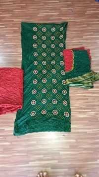 Cotton Satin Rai Bandhej Dress Materials